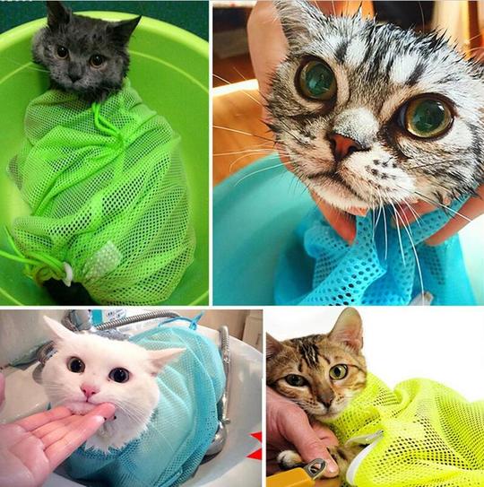 Multifunctional Polyester Cat Washing Shower Mesh Bags